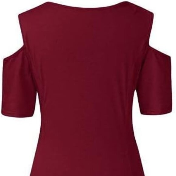 Womens Knit Cold Shoulder Maxi Dress Plus Size 3X Red High Low Pullover Party - Picture 5 of 7